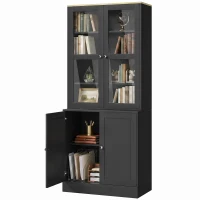 HOMCOM Modern Bookcase Display Storage Unit with Glass Doors Adjustable Shelves, Black(m-14)