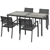 Outsunny Five-Piece Casual Outdoor Dining Set, with Wood-Effect Table - Grey(m-1)