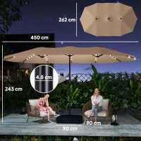 Outsunny Patio Umbrella Double-Sided Outdoor Umbrella with Solar Lights Base, Khaki(m-3)