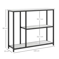 HOMCOM Industrieel ontworpen console tafel, 2 planken, marmer-look, zwart + wit(m-3)