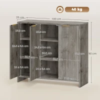 HOMCOM Sideboard Cabinet, Modern Storage Cabinet with 3 Doors and Adjustable Shelves for Living Room, Dining Room, Grey(m-3)