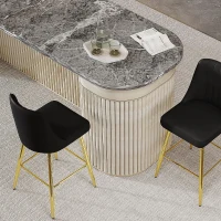 Lot de 2 tabourets de bar, design moderne, repose-pieds et renfort croisé, 42x45x100 cm, Noir+Doré(m-5)
