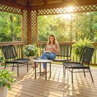 Outsunny Set Mobilier Grădină Ratan 4 Piese, Canapea pentru Exterior cu Măsuță Metalică, Negru(m-10)