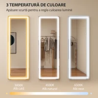 HOMCOM Oglindă de Corp Întreg cu LED, 150x50 cm, Iluminare în 3 Culori, de Podea, Sprijinită sau Montată pe Perete, Transparentă(m-4)