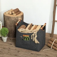 Outsunny Geantă din Fetru pentru Lemne de Foc cu Mânere din Lemn, Capacitate 15 kg, 45x32x40 cm, Gri(m-10)