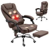 Vinsetto Massagebureaustoel met Lig- & Verwarmingsfunctie, Draaibaar, Ergonomisch, tot 120 kg, Bruin(m-10)