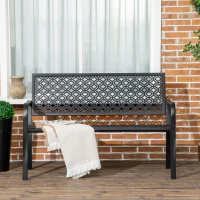 Outsunny Banc de jardin banc extérieur jardin en acier avec dossier à motif floral pour 2 personnes 127 x 63 x 83 cm noir(m-6)