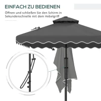 Outsunny Tuinparasol, zweefparasol, decoratieve rand, ventilatiedak, metalen frame, 2,4x2,4x2,6m, donkergrijs(m-4)