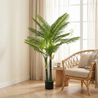 HOMCOM Kunstpalm 150cm Kunstplant met 16 Palmbladeren Grote Kunstplant in Pot voor Woonkamer Balkon Decoratie Groen(m-2)
