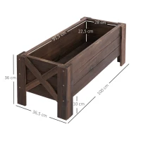 Outsunny verhoogd bed met behandeling van carbonisatie plantenbak plantenfolie met 2 lekgaten dennenhout verkoold 100 x 36,5 x 36 cm(m-3)