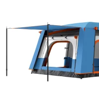 Outsunny Tente de camping familiale 4 personnes, tente tunnel , portes + fenêtres, 4,3 x 3 x 1,95 m, bleu(m-13)