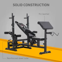 HOMCOM Weight Bench with Adjustable Barbell Rack, Leg Extension, Preacher Curl Pad and 20kg Barbell Set(m-5)