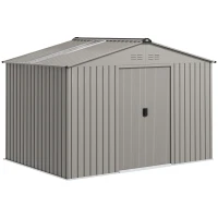 Outsunny Casetta da Giardino in Metallo con Prese d'Aria e Doppia Porta Scorrevole, 277x195x192 cm, Argento(m-1)