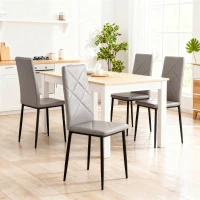 HOMCOM Set de 4 Scaune de Dining cu Spătar Înalt din Imitație de Piele și Oțel, 41x50x97cm, Gri(m-8)