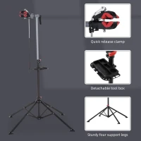 HOMCOM Folding Bike Repair Stand Bicycle Bike Stand For Maintenance Display Cycle Rack with Tool Tray, Height Adjustable(m-4)