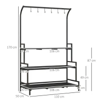 Outsunny Bloemenstandaard, 3 niveaus, 6 haken, voor binnen en buiten, metalen frame, 170H x 110L x 50B cm, zwart(m-3)