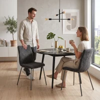HOMCOM Conjunto de 2 Cadeiras de Jantar, Cadeiras de Cozinha Estofadas em Veludo, Encosto Curvado, Pés em Metal, Cinza Escuro(m-5)
