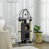 PawHut Tiragraffi per Gatti max 5kg con Casetta, Lettino e Pallina da Gioco, in Truciolato, Peluche e Iuta, 39x39x114 cm(m-10)