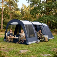 Outsunny Tenda Campeggio a Tunnel per 2-4 Persone Alta 210cm con 2 Stanze, Impermeabile 3000mm per Trekking, Blu navy(m-2)