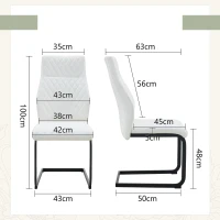 Chaise de salle à manger matelassée motif losange, dossier haut ergonomique, lot de 2, 43x63x100 cm, Blanc+Noir(m-3)