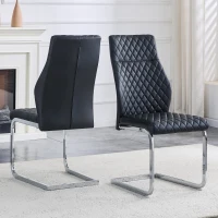 Chaise de salle à manger matelassée motif losange, dossier haut ergonomique, lot de 2, 43x63x100 cm, Noir+Argenté(m-4)