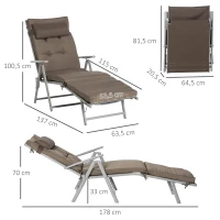 Outsunny Inklapbaar Ligbed Tuin Metalen Frame, Comfortabele Ligstoel Met Kussens, bruin(m-3)