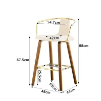 Lot de 2 tabourets de bar avec accoudoirs, design scandinave élégant, assise rembourrée, 54,7x44x88 cm, Blanc(m-3)