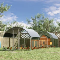 PawHut Walk In Chicken Run Galvanised Chicken Coop Hen Poultry House Cage Pet Playpen Garden with Water-Resist Covers(m-10)