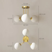 HOMCOM Plafonnier LED 25W, luminaire plafonnier 3 lumières avec douilles G9, abat-jour globe, 42 x 42 x 26,5 cm, doré(m-3)