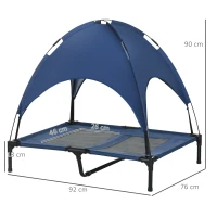 PawHut Outdoor Dog Bed with Removable Canopy, Portable Raised Dog Bed for Camping, Garden & Beach, Water-Resistant UV-Protection Mesh Pet Cot Sun Lounger, for Large Pets, 92 x 76 x 90 cm, Dark Blue(m-3)