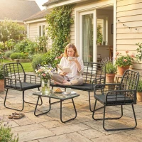 Outsunny 4 Piece Rattan Garden Furniture Set, Outdoor Patio Furniture with Loveseat, Armchairs and Coffee Table(m-10)