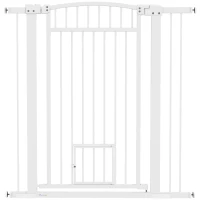 PawHut Barrière pour chien, largeur ajustable 76-102cm, barrière extra large avec porte pour chat, blanc(m-1)