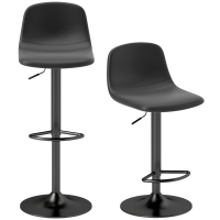 HOMCOM 2er-Set Barhocker, Barstühle mit Kunstlederbezug, drehbar, mit Rückenlehne und Fußstütze, Metallbasis, Schwarz