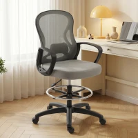 Vinsetto Chaise bureau ergonomique, fauteuil de bureau avec repose-pieds et accoudoirs, en maille, 59 x 65 x 123 cm, Gris(m-2)