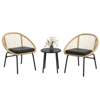 Outsunny Rieten Terrasmeubelset, Tuinmeubelset, 2 Stoelen & Tafel, Geel(m-11)