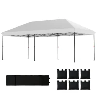 Outsunny Tenda Dobrável 6x3 m Pop-up Altura Ajustável 3 Níveis UPF50+ Fecho Central Sacos de Areia Bolsa com Rodas Prateado(m-11)