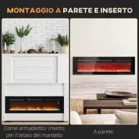 HOMCOM Camino Elettrico 1800W Regolabile con Telecomando, in Acciaio e Vetro Temperato, 152.4x15.8x45 cm, Nero(m-8)
