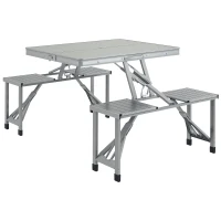 Outsunny Opvouwbare Campingtafel met 4 Stoelen, Aluminium, 85,5 x 135cm Grijs(m-11)
