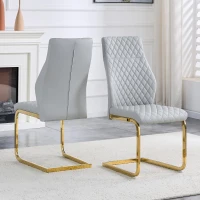 Chaise de salle à manger matelassée motif losange, dossier haut ergonomique, lot de 2, 43x63x100 cm, Gris clair(m-4)