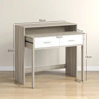 HOMCOM Masă Consolă cu 2 Niveluri, Blat Extensibil și 2 Sertare din Lemn, 95x35x87cm, Stejar(m-3)
