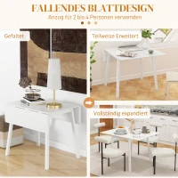 HOMCOM Eettafel Klaptafel Keukentafel, 2 neerklapbare vlakken, 110 x 86 x 75 cm, Wit(m-4)