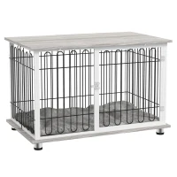 PawHut Indoor Dog Crate Furniture, Side End Table, with Soft Washable Cushion, Lockable Doors, for Large Dogs(m-1)
