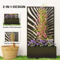 Outsunny verhoogde plantenbak met scherm, bloembak van metaal, tuinklimrek 61 x 23 x 113 cm(m-4)