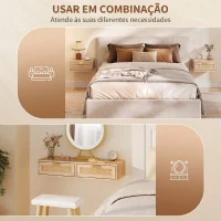 HOMCOM Conjunto de 2 Mesas de Cabeceira Flutuantes com Gaveta de Vime Poupa Espaço Design Moderno 40x30x15 cm Carvalho(m-6)