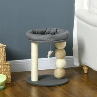 PawHut Arranhador para Gatos Pequeno Centro de Atividades para Gatos com Cama 4 Bolas e Postes de Sisal Ø40x48 cm Cinza e Bege(m-10)