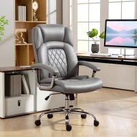 HOMCOM Big and Tall Office Chair 180kg with Spring Cushion, PU Leather - Grey(m-10)