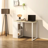 HOMCOM Compacte Computertafel, Moderne Bureautafel met Opbergvakken voor Kleine Ruimtes, 100 x 54 x 75 cm, Wit(m-8)