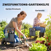 Outsunny Knielbank voor tuinwerk opvouwbaar tuinhocker met kniekussen gereedschapstas tot 150 kg 58 x 28 x 49 cm Grijs(m-4)