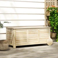 Outsunny Baúl de Madera Exterior de 185L con 2 Ruedas Cuerdas de lino Bisagras Metálicas y Forro Interno 110x50x50 cm Natural(m-10)