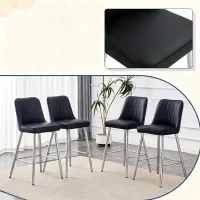 Lot de 2 tabourets de bar hauteur, design moderne et confortable, dossier incurvé et repose-pieds, 42x45x100 cm, Noir+Argenté(m-6)